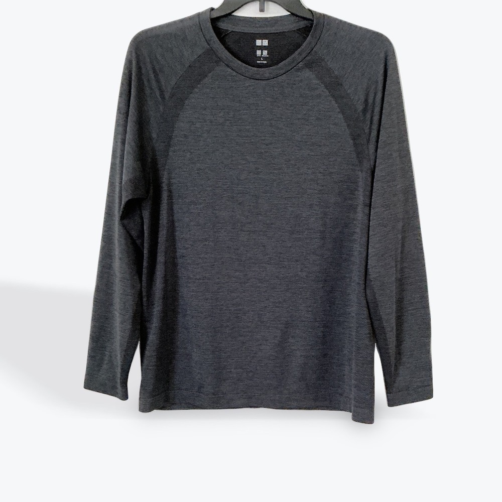 Uniqlo Dry-Ex Mens Long Sleeve Performance Shirt Gray Heather L 441617